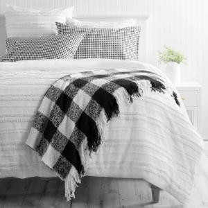 Martha Stewart – Queen Size Blanket, Ultra-Soft Plush Fleece Throw Blanket with Double-Needle Stitching, 350 GSM, Medium Weight Bedding for Bed or Couch (Bedford Solid Blue)(Black)