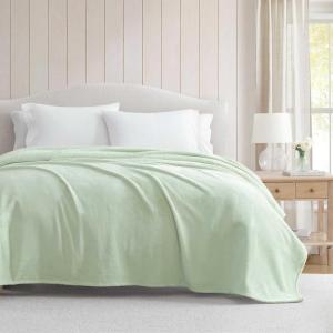 Martha Stewart – Queen Size Blanket, Ultra-Soft Plush Fleece Throw Blanket with Double-Needle Stitching, 350 GSM, Medium Weight Bedding for Bed or Couch (Bedford Solid Blue)(Bedford Solid Green)