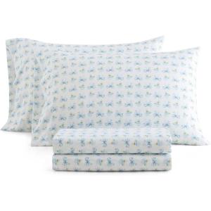 Martha Stewart – Queen Size Sheet Set, Smooth & Lightweight Bedding with Deep Pockets, Fade & Wrinkle Resistant, Bed Sheets with Matching Pillowcases (Ditsy Floral Pink)(Donna Bow Blue)