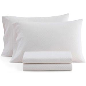 Martha Stewart – Queen Size Sheets Set, Crisp & Tailored Cooling Sheets w/a Naturally Smooth Cotton Percale Lightweight Feel – Bed Sheets with Matching Pillowcases & Fitted Sheet (Floral White)(Polka Dot Pink)