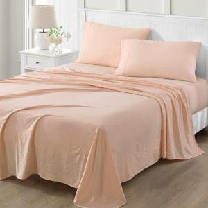 Martha Stewart – Queen Size Sheets Set, Crisp & Tailored Cooling Sheets w/a Naturally Smooth Cotton Percale Lightweight Feel – Matching Pillowcases & Fitted Sheet (Skylands Solid White)(Peachy Keen)