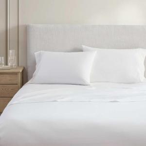 Martha Stewart – Queen Size Sheets Set, Crisp & Tailored Cooling Sheets w/a Naturally Smooth Cotton Percale Lightweight Feel – Matching Pillowcases & Fitted Sheet (Skylands Solid White)(Skylands Solid White)