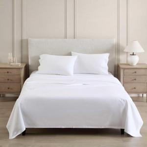 Martha Stewart – Queen Size Sheets Set, Crisp & Tailored Cooling Sheets w/a Naturally Smooth Cotton Percale Lightweight Feel – Matching Pillowcases & Fitted Sheet (Skylands Solid White)(Lilly Pond Leaf Pink)