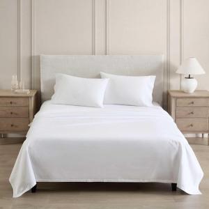 Martha Stewart – Queen Size Sheets Set, Crisp & Tailored Cooling Sheets w/a Naturally Smooth Cotton Percale Lightweight Feel – Matching Pillowcases & Fitted Sheet (Skylands Solid White)(Lilly Pond Leaf Green)