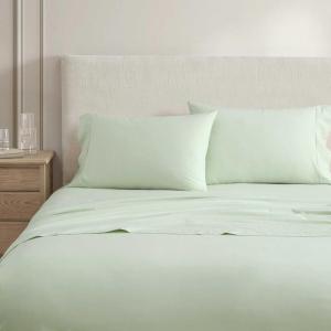 Martha Stewart – Queen Size Sheets Set, Crisp & Tailored Cooling Sheets w/a Naturally Smooth Cotton Percale Lightweight Feel – Matching Pillowcases & Fitted Sheet (Skylands Solid White)(Skylands Solid Green)