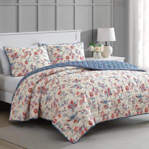Martha Stewart – Twin Bedding Comforter Sets, Wonderfully Plush & Naturally Soft Cotton Flannel Bedding w/Matching Pillowcases, 2 Piece Bed Sets (Yuletide Spruce Plaid/Holiday Ribbons Red)(Nadine Painted Jacobean)