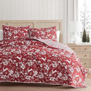 Martha Stewart – Twin Quilt Set, Classic Quilted Bedding, Lightweight, Incredibly Soft & Wrinkle Resistant Quilt with Matching Pillowcases, 2 Piece Bed Set (Dancing Deer Red)(Dancing Deer Red)