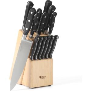 Martha Stewart Carverton 6″ Cleaver Knife, High Carbon Stainless Steel Kitchen Knives w/Black Triple Riveted Handle(Black Knife Block)