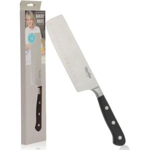 Martha Stewart Carverton 6″ Cleaver Knife, High Carbon Stainless Steel Kitchen Knives w/Black Triple Riveted Handle(Stainless Steel / Black Nakiri)