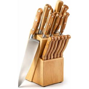 Martha Stewart Carverton 8″ Chef Knife, High Carbon Stainless Steel Kitchen Knives w/Black Triple Riveted Handle(Olive Wood)