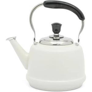 Martha Stewart Kingstree Large 2 Qt Stainless Steel Tea Kettle – Heavy Gauge Durable Whistling Tea Kettle for Stove Top, Easy Pour, Classic Design(Linen White)