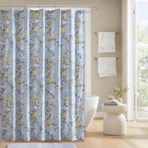 Martha Stewart Martha’s Garden Shower Curtain Botanical Floral Print Cotton Shower Curtain for Bathroom, Spa Quality Modern Shower Curtains Standard Size, 72×84 Blue(Meadow Blue)