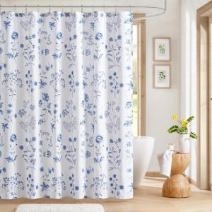 Martha Stewart Martha’s Garden Shower Curtain Botanical Floral Print Cotton Shower Curtain for Bathroom, Spa Quality Modern Shower Curtains Standard Size, 72×84 Blue(Garden Blue)