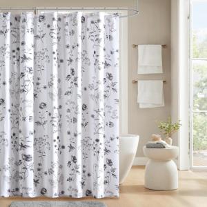 Martha Stewart Martha’s Garden Shower Curtain Botanical Floral Print Cotton Shower Curtain for Bathroom, Spa Quality Modern Shower Curtains Standard Size, 72×84 Blue(Garden Black)
