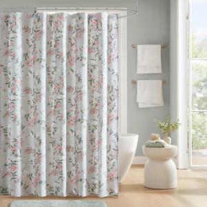 Martha Stewart Martha’s Garden Shower Curtain Botanical Floral Print Cotton Shower Curtain for Bathroom, Spa Quality Modern Shower Curtains Standard Size, 72×84 Blue(Meadow Green)