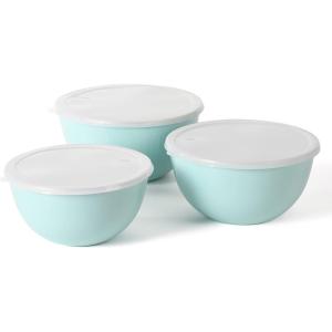 Martha Stewart Rockledge 6 Piece Enamel on Steel (4Qt, 3.3 Qt, & 2.4 Qt) Mixing Bowl Set W/Lids – Martha Blue