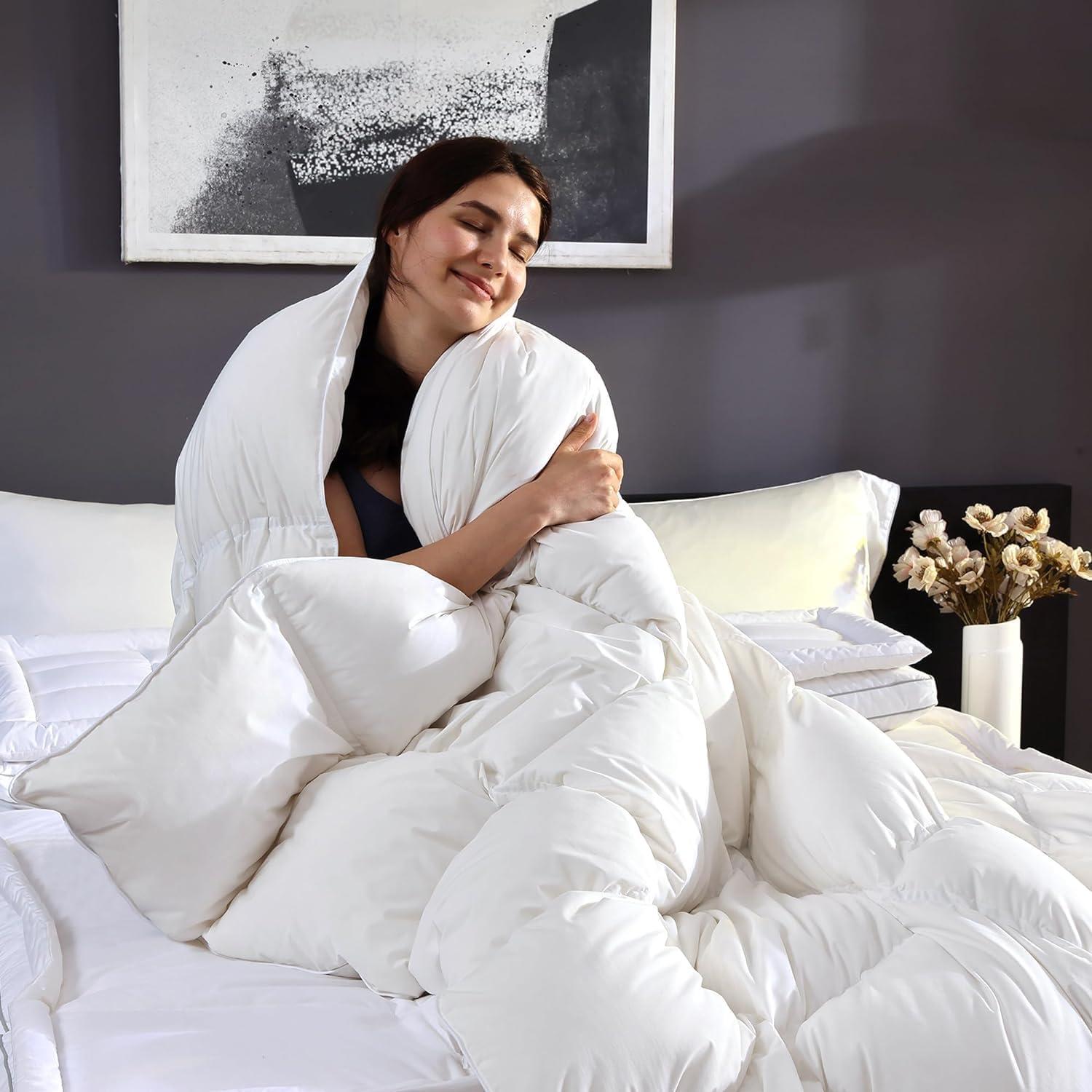 imageMartha Stewart 240 Thread Count White Goose Down and Feather Comforter All Season Warmth Duvet Insert with Corner Tabs Made in USA King SizeFullQueen