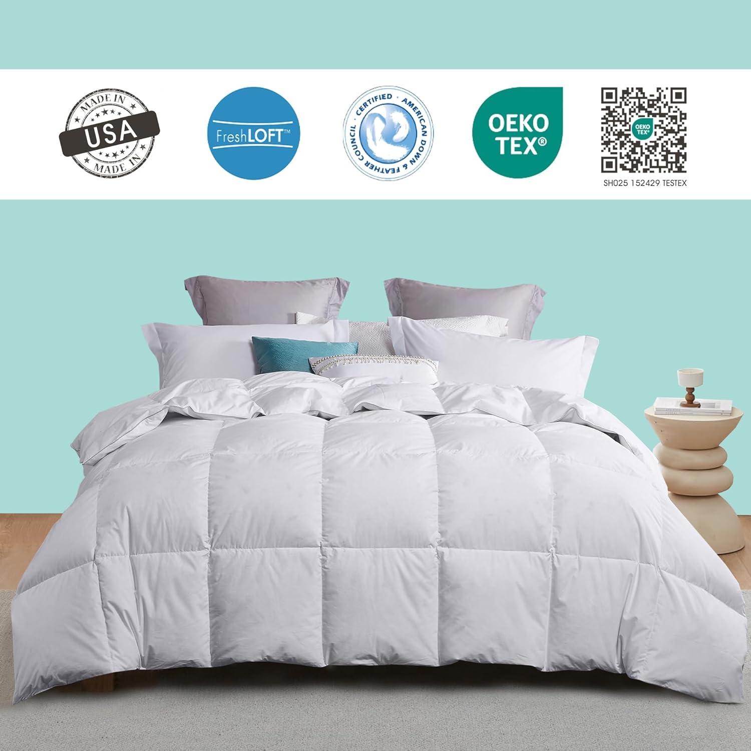 imageMartha Stewart 240 Thread Count White Goose Down and Feather Comforter All Season Warmth Duvet Insert with Corner Tabs Made in USA King SizeKing