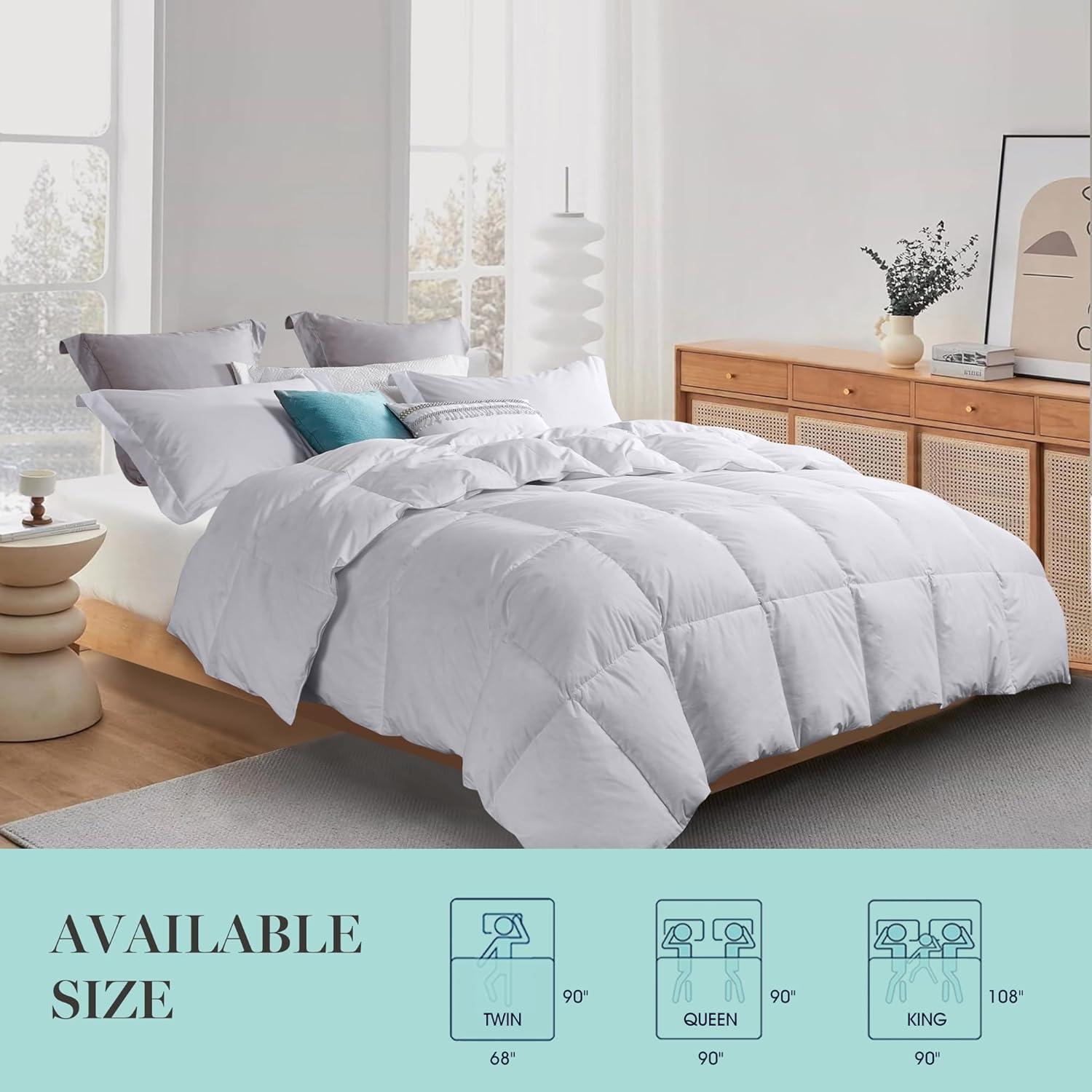 imageMartha Stewart 240 Thread Count White Goose Down and Feather Comforter All Season Warmth Duvet Insert with Corner Tabs Made in USA King SizeKing