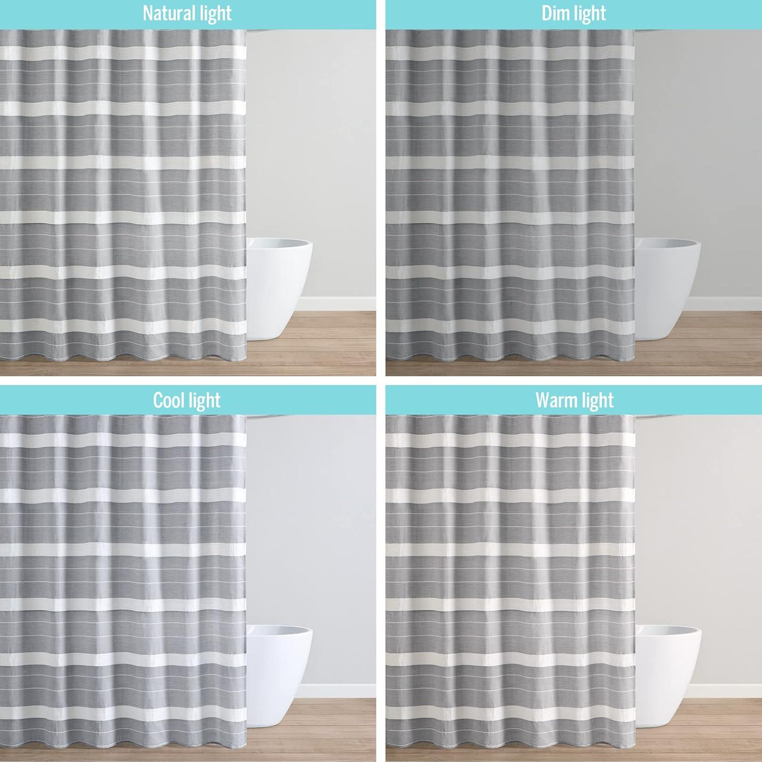 imageMartha Stewart Adrien Farmhouse Shower Curtain Neutral Color Striped Design with Pleated Accent Soft Woven Fabric Shower Curtain Boho Modern Bathroom Dcor Machine Washable 72 x 72 CharcoalCharcoal