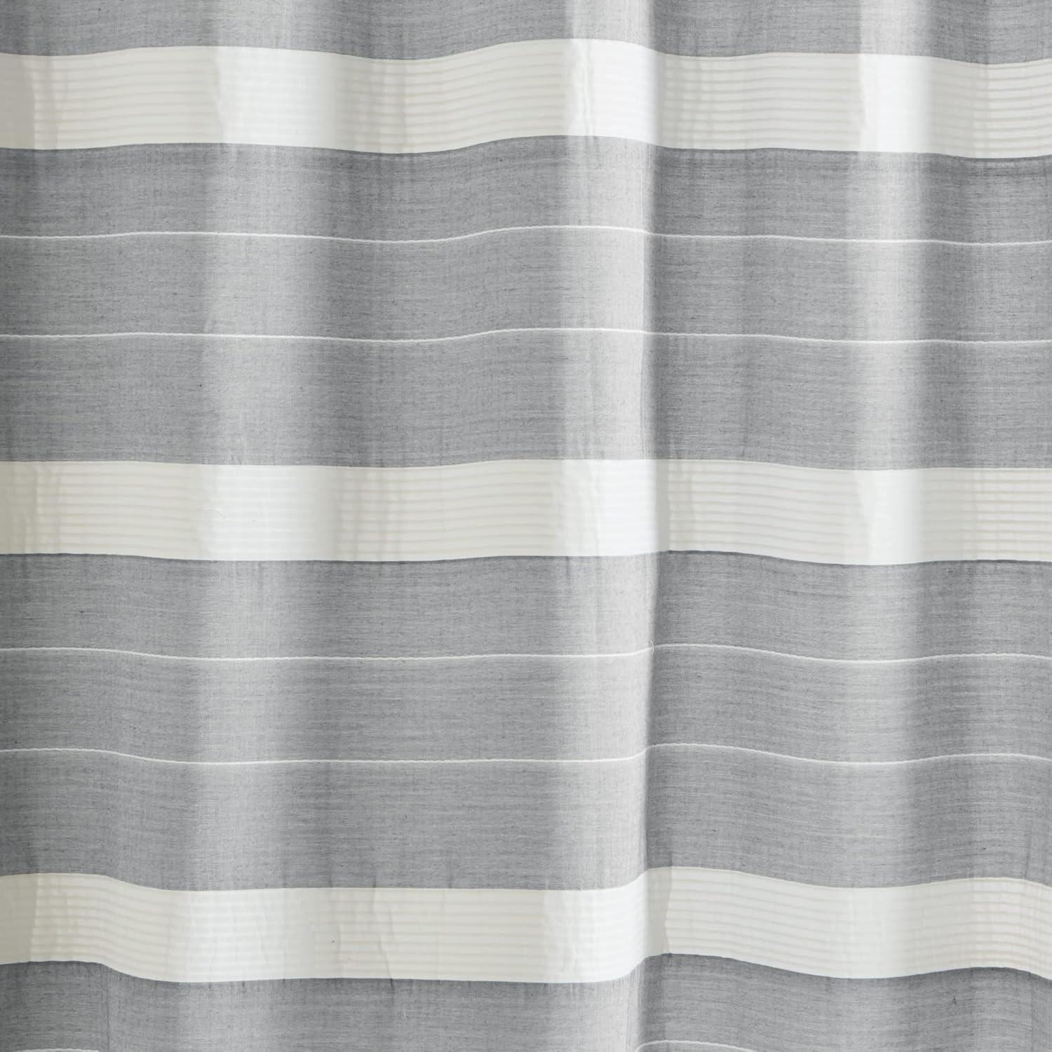 imageMartha Stewart Adrien Farmhouse Shower Curtain Neutral Color Striped Design with Pleated Accent Soft Woven Fabric Shower Curtain Boho Modern Bathroom Dcor Machine Washable 72 x 72 CharcoalCharcoal