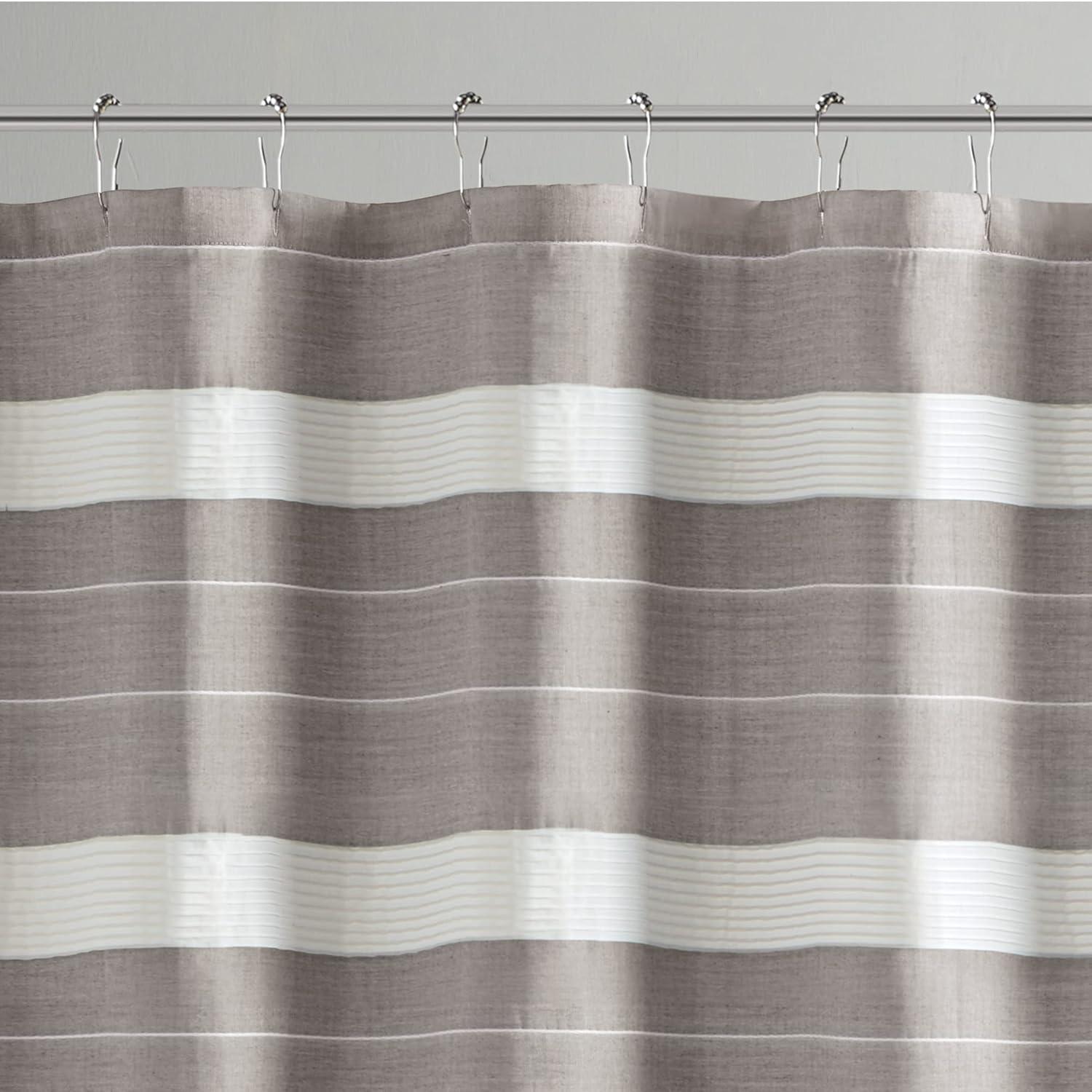 imageMartha Stewart Adrien Farmhouse Shower Curtain Neutral Color Striped Design with Pleated Accent Soft Woven Fabric Shower Curtain Boho Modern Bathroom Dcor Machine Washable 72 x 72 CharcoalLinen