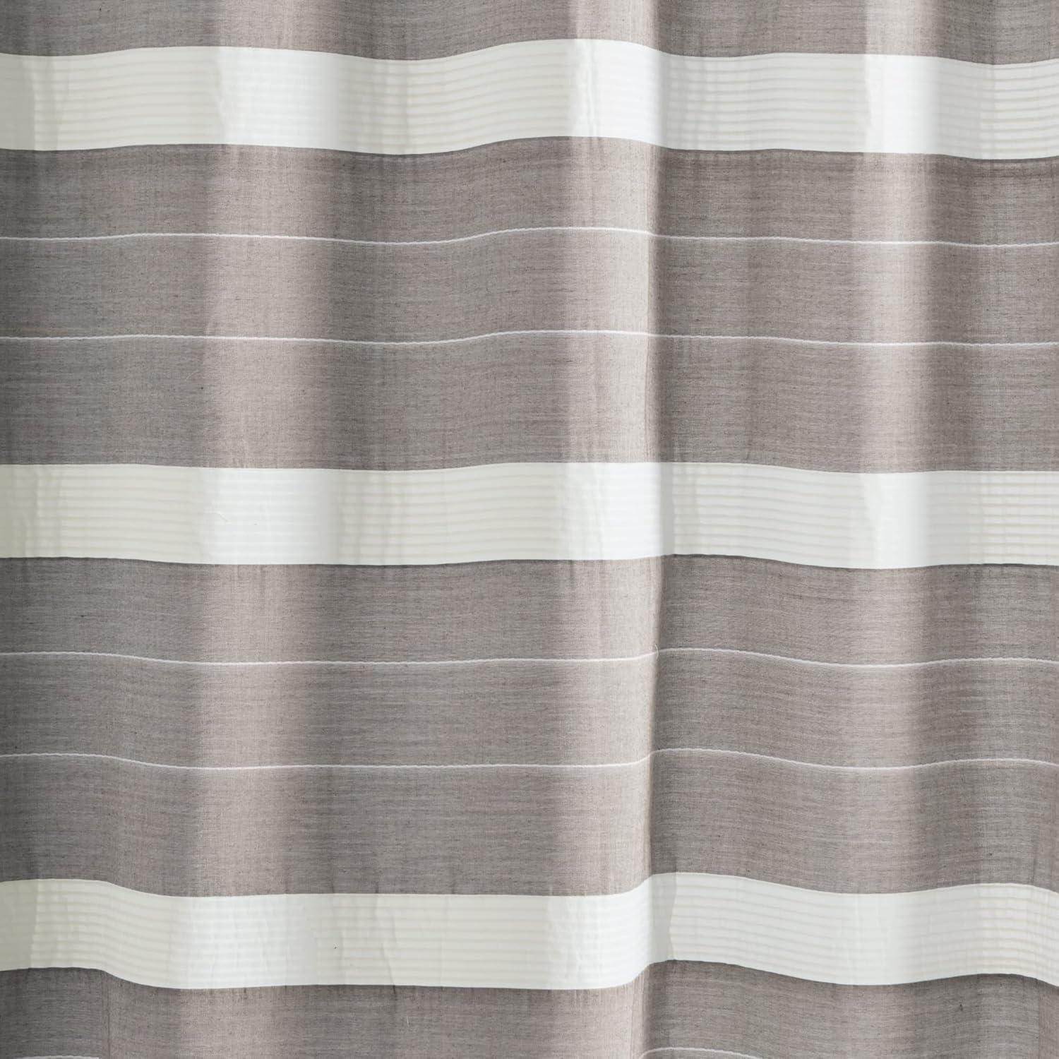imageMartha Stewart Adrien Farmhouse Shower Curtain Neutral Color Striped Design with Pleated Accent Soft Woven Fabric Shower Curtain Boho Modern Bathroom Dcor Machine Washable 72 x 72 CharcoalLinen