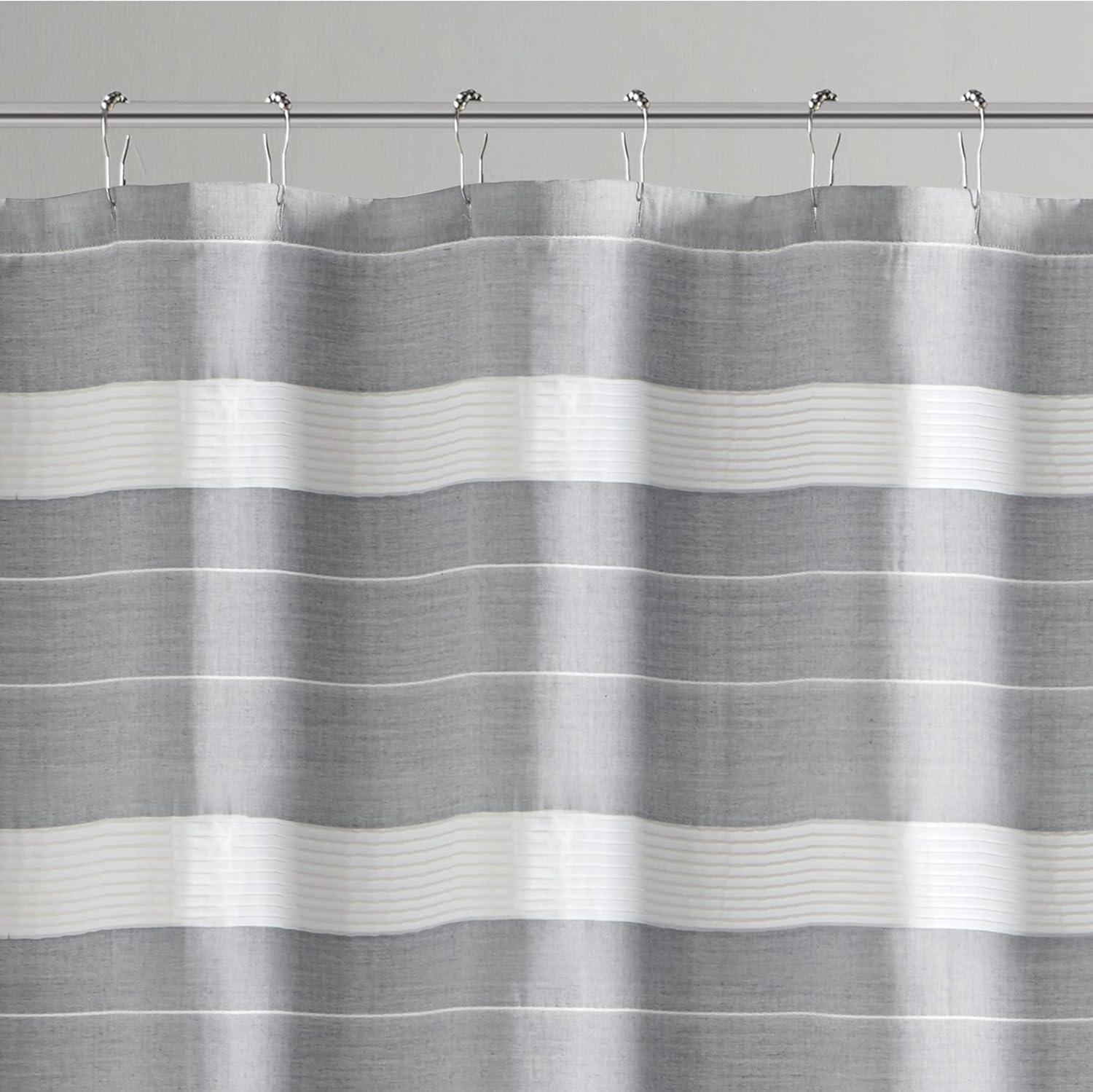 imageMartha Stewart Adrien Farmhouse Shower Curtain Neutral Color Striped Design with Pleated Accent Soft Woven Fabric Shower Curtain Boho Modern Bathroom Dcor Machine Washable 72 x 72 CharcoalCharcoal