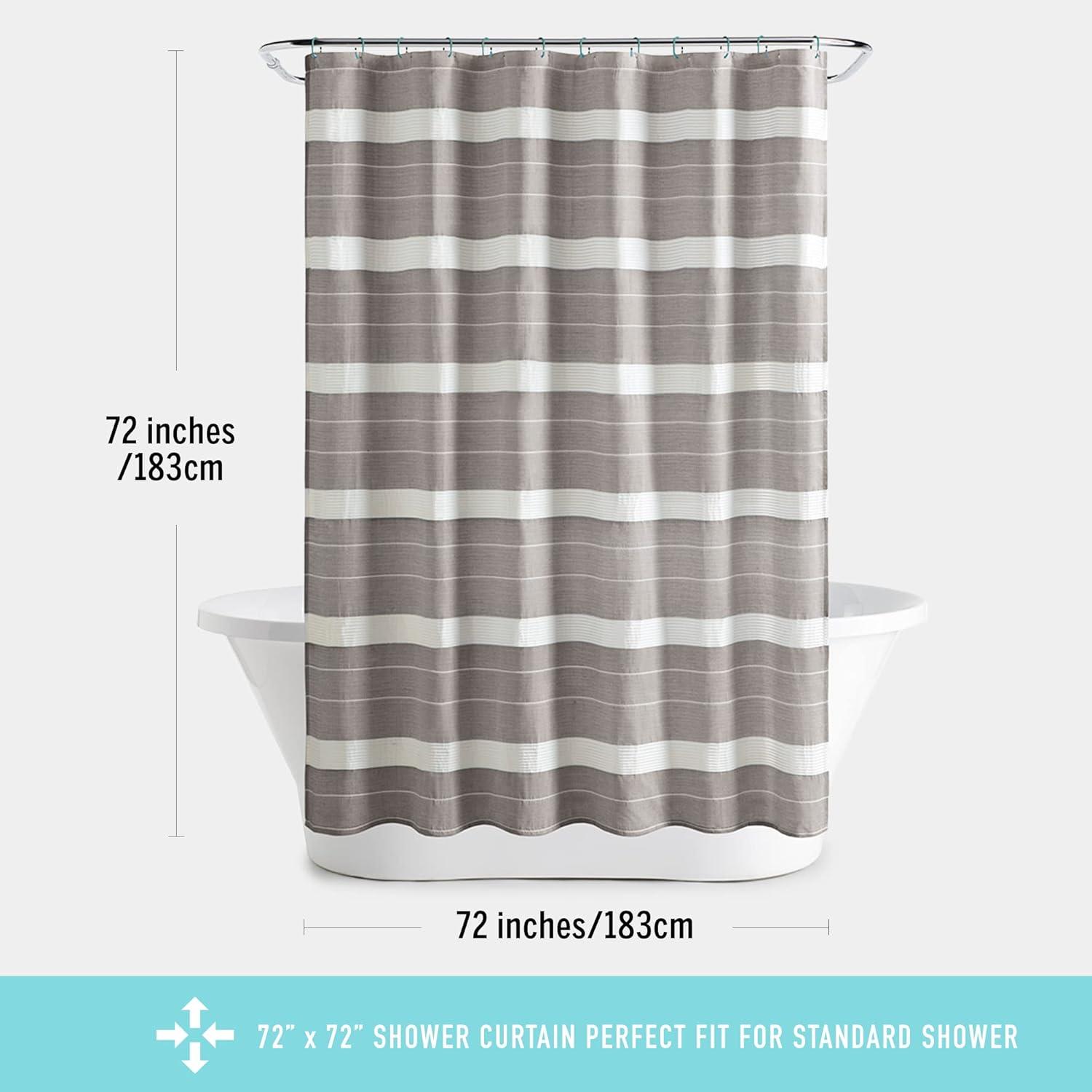 imageMartha Stewart Adrien Farmhouse Shower Curtain Neutral Color Striped Design with Pleated Accent Soft Woven Fabric Shower Curtain Boho Modern Bathroom Dcor Machine Washable 72 x 72 CharcoalLinen