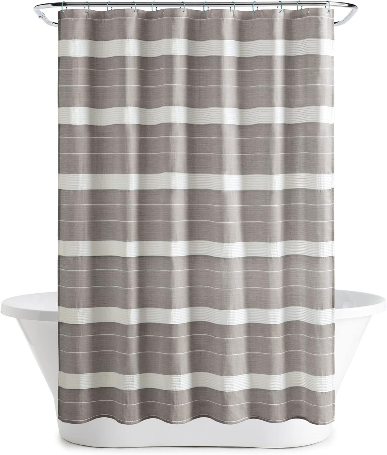imageMartha Stewart Adrien Farmhouse Shower Curtain Neutral Color Striped Design with Pleated Accent Soft Woven Fabric Shower Curtain Boho Modern Bathroom Dcor Machine Washable 72 x 72 CharcoalLinen