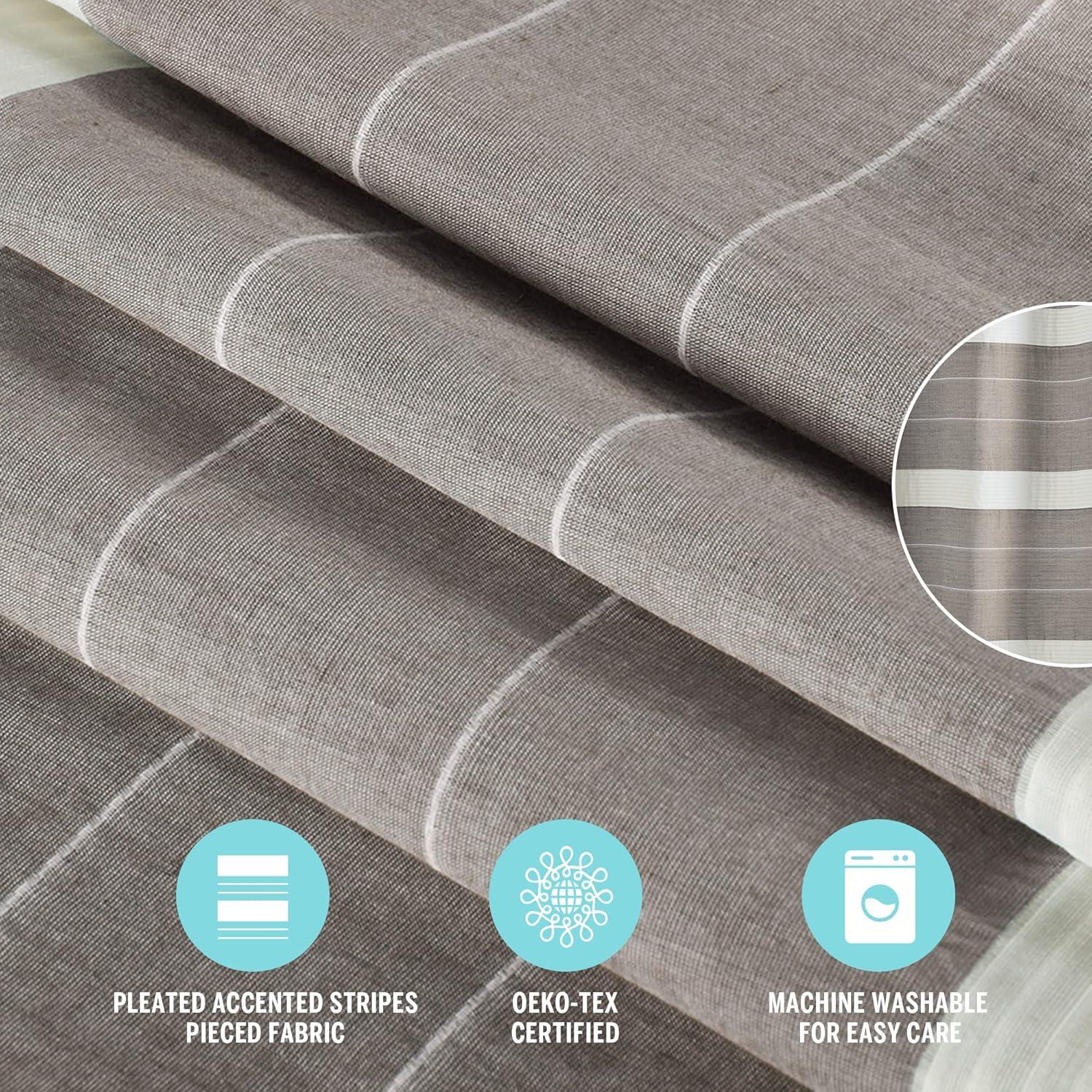 imageMartha Stewart Adrien Farmhouse Shower Curtain Neutral Color Striped Design with Pleated Accent Soft Woven Fabric Shower Curtain Boho Modern Bathroom Dcor Machine Washable 72 x 72 CharcoalLinen