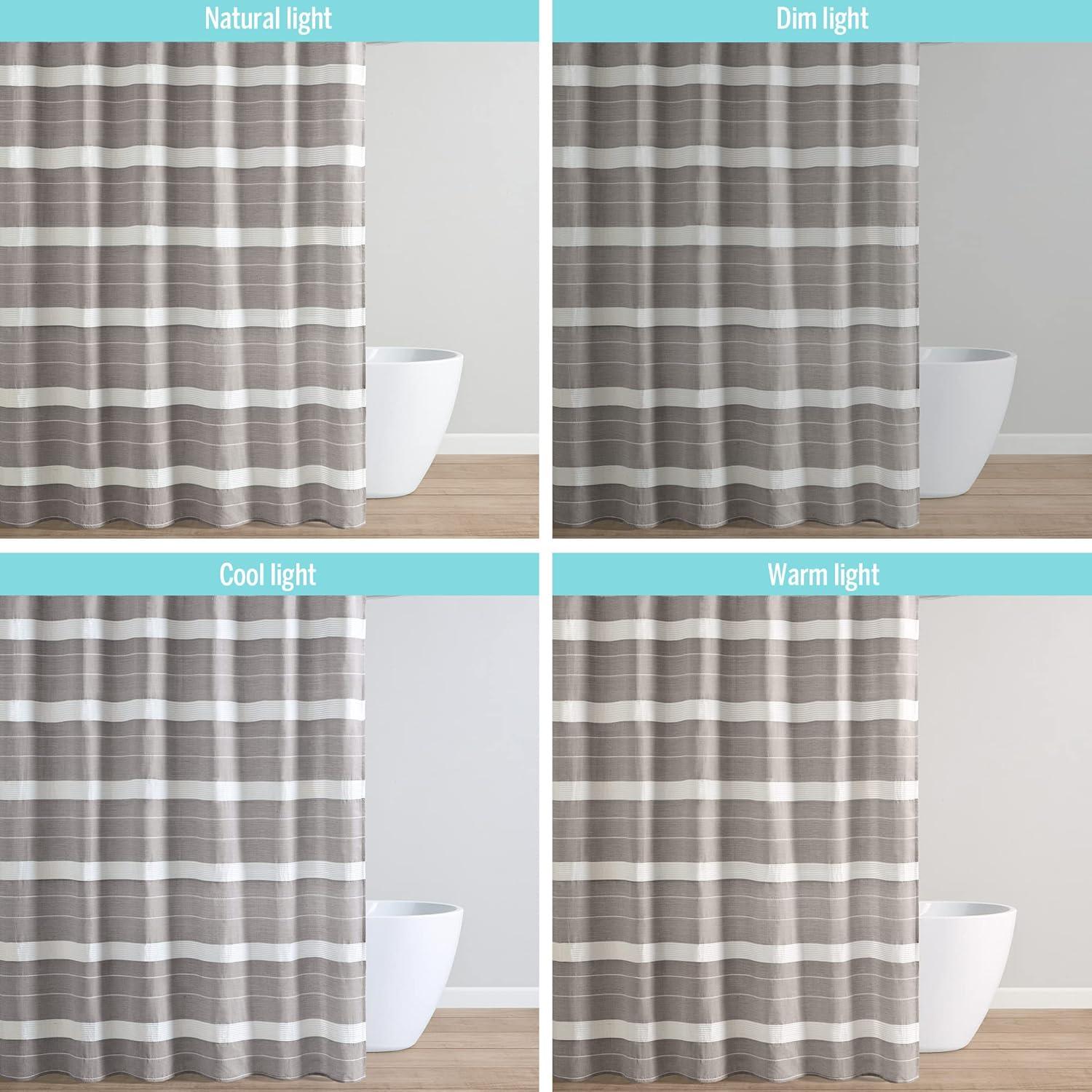 imageMartha Stewart Adrien Farmhouse Shower Curtain Neutral Color Striped Design with Pleated Accent Soft Woven Fabric Shower Curtain Boho Modern Bathroom Dcor Machine Washable 72 x 72 CharcoalLinen