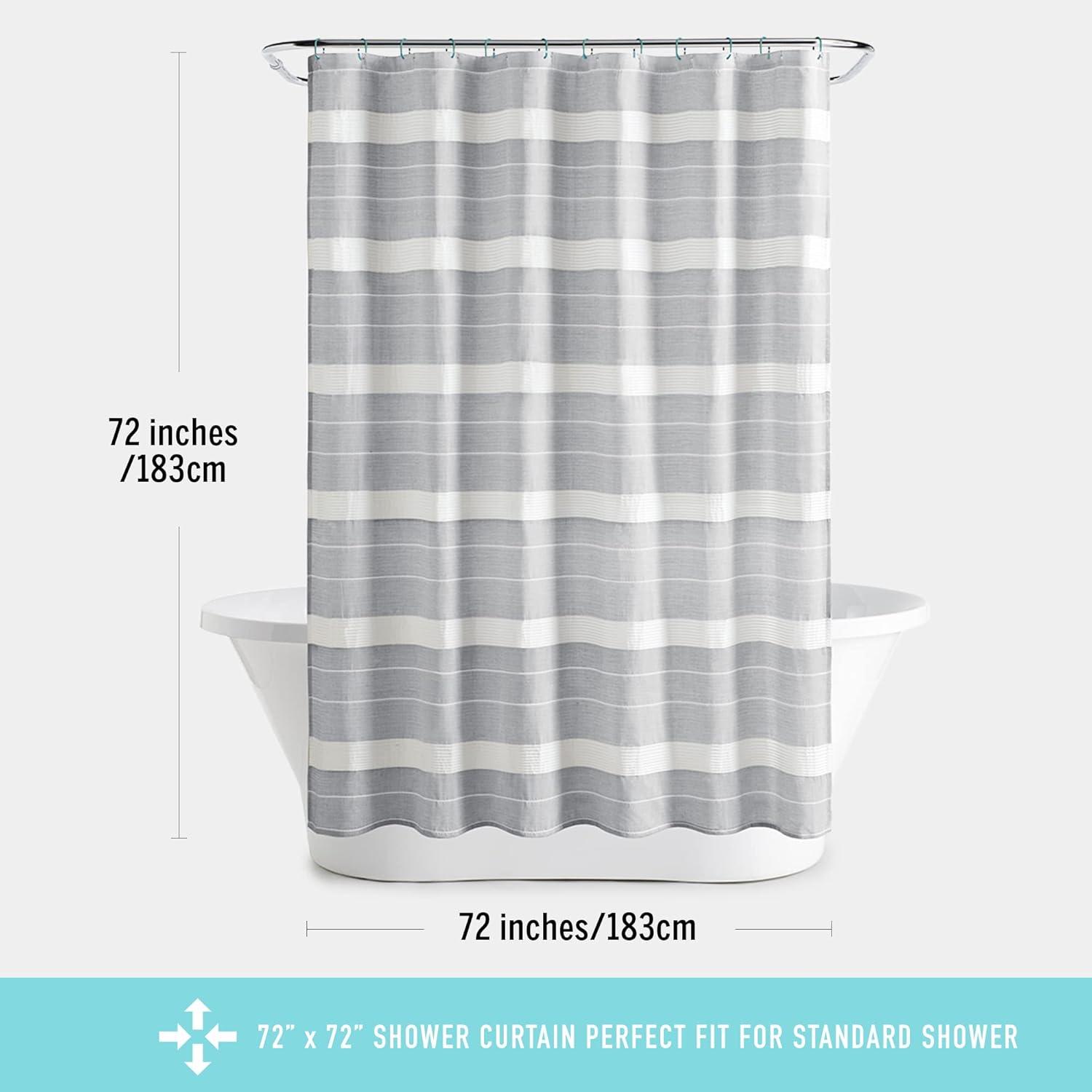 imageMartha Stewart Adrien Farmhouse Shower Curtain Neutral Color Striped Design with Pleated Accent Soft Woven Fabric Shower Curtain Boho Modern Bathroom Dcor Machine Washable 72 x 72 CharcoalCharcoal