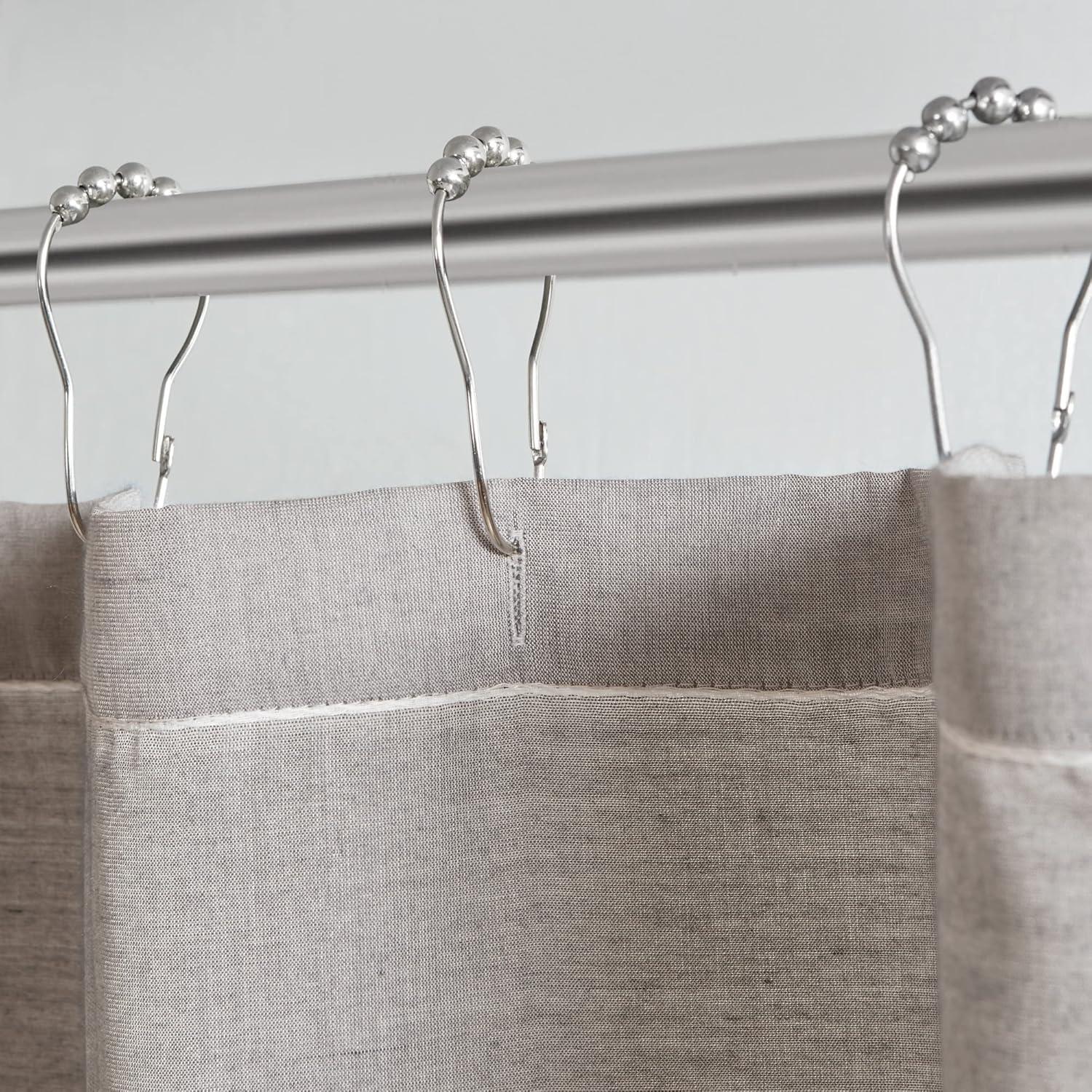 imageMartha Stewart Adrien Farmhouse Shower Curtain Neutral Color Striped Design with Pleated Accent Soft Woven Fabric Shower Curtain Boho Modern Bathroom Dcor Machine Washable 72 x 72 CharcoalLinen
