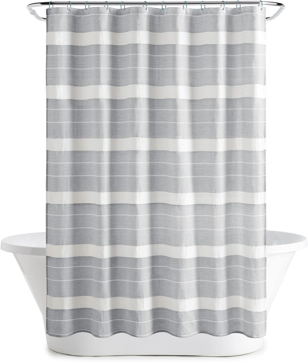 imageMartha Stewart Adrien Farmhouse Shower Curtain Neutral Color Striped Design with Pleated Accent Soft Woven Fabric Shower Curtain Boho Modern Bathroom Dcor Machine Washable 72 x 72 CharcoalCharcoal