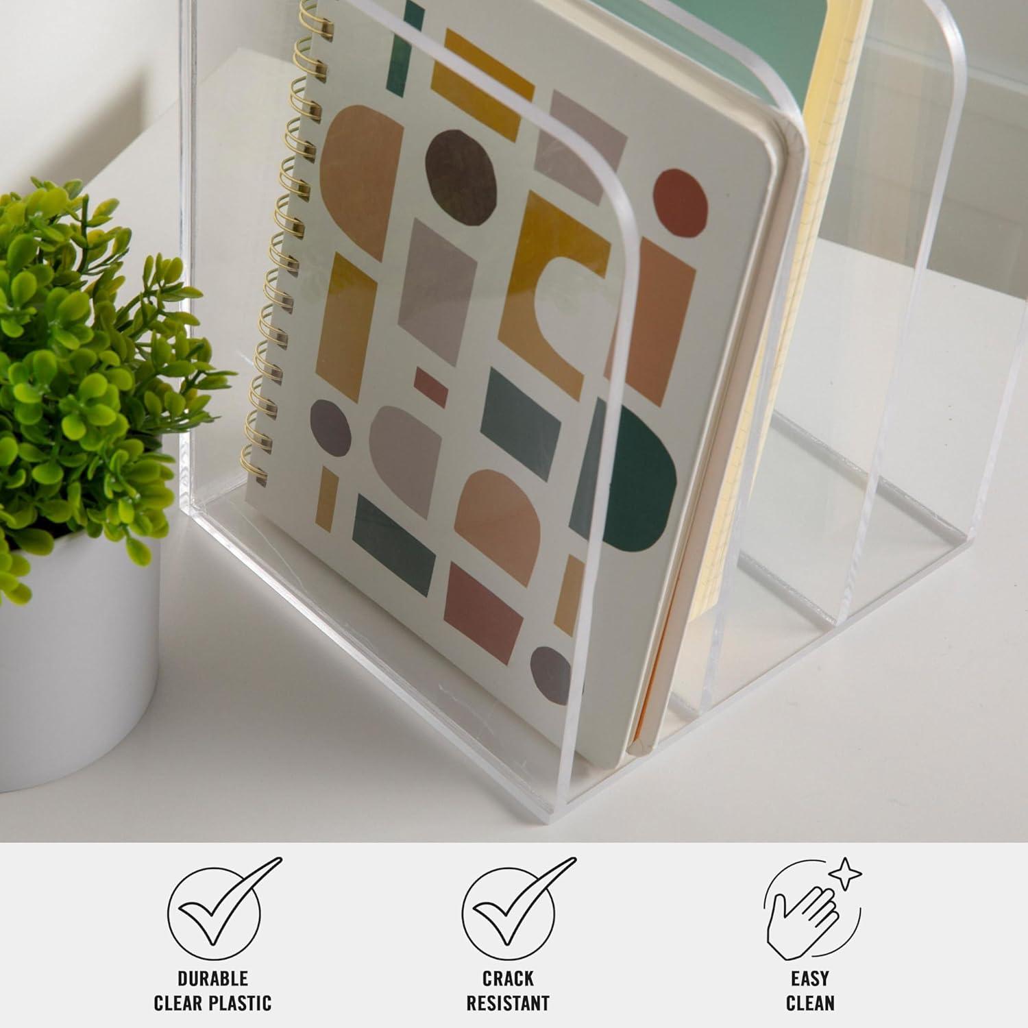 imageMartha Stewart Brody File Desktop Organizer 3 Section Desktop File Document Sorter Organizer File Organizer for Binders Folders Files 85 W x 65 D Clear