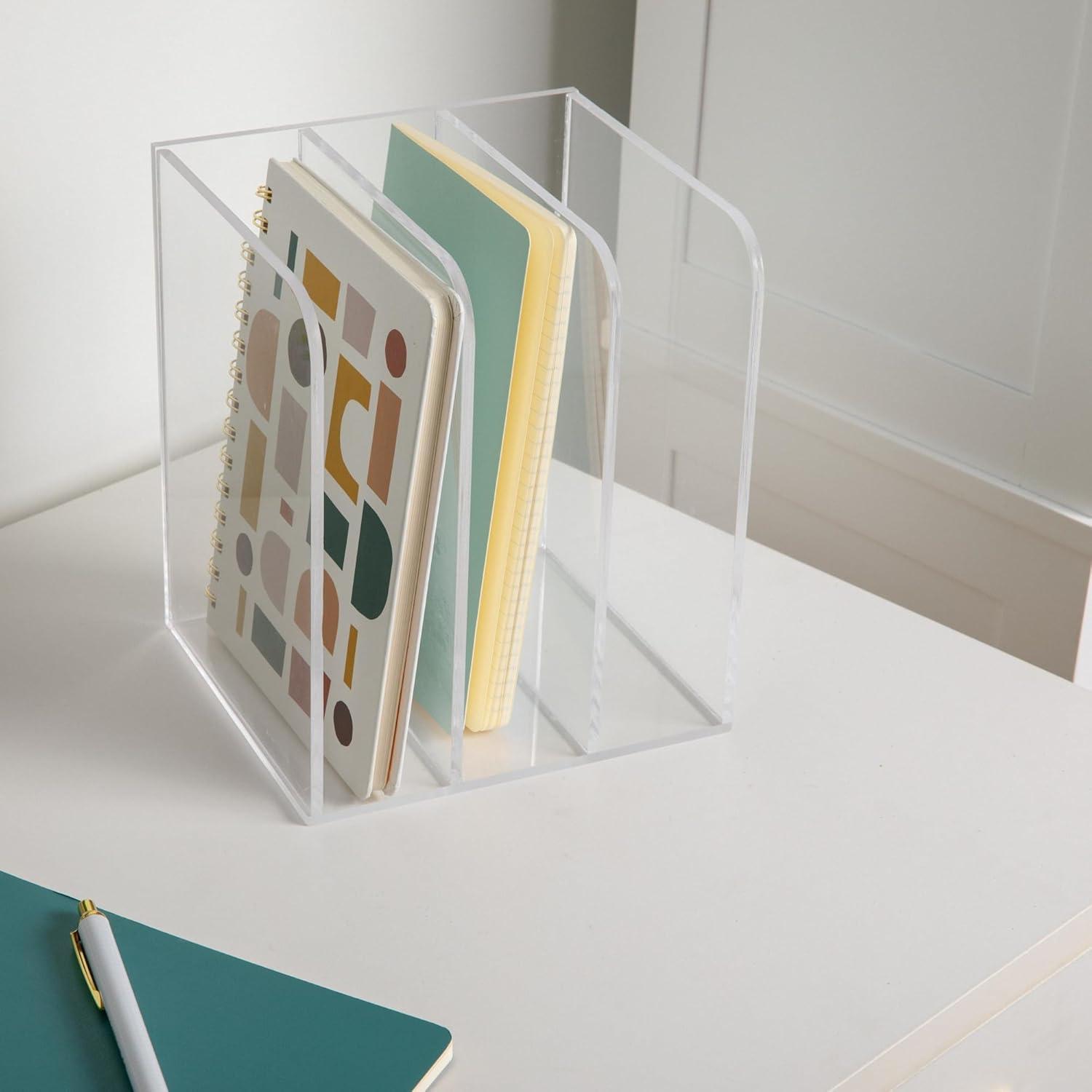 imageMartha Stewart Brody File Desktop Organizer 3 Section Desktop File Document Sorter Organizer File Organizer for Binders Folders Files 85 W x 65 D Clear