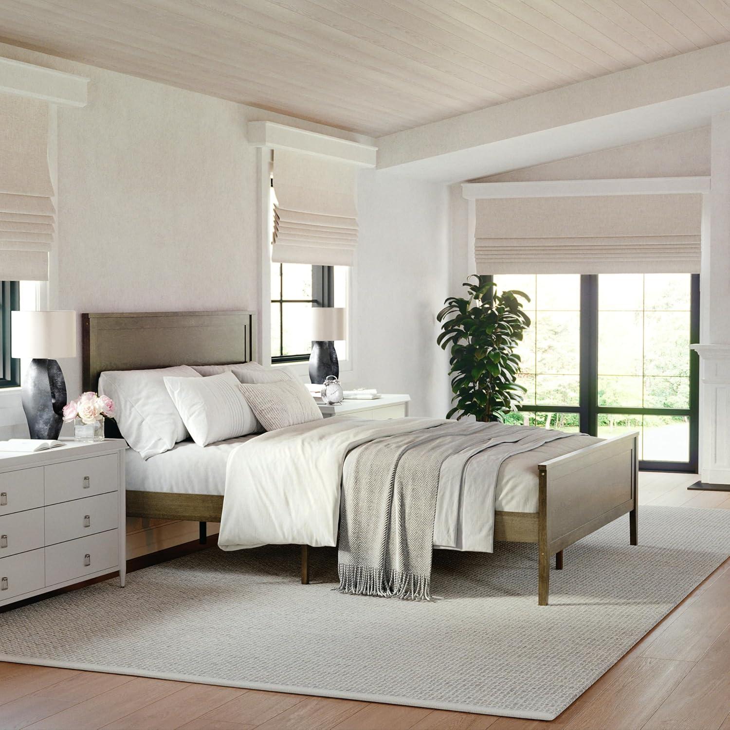 imageMartha Stewart Corbin Solid Wood Platform Bed with Wooden Headboard and Footboard Wood Slat Foundation No Box Spring Needed King Brown GrayBrown Gray