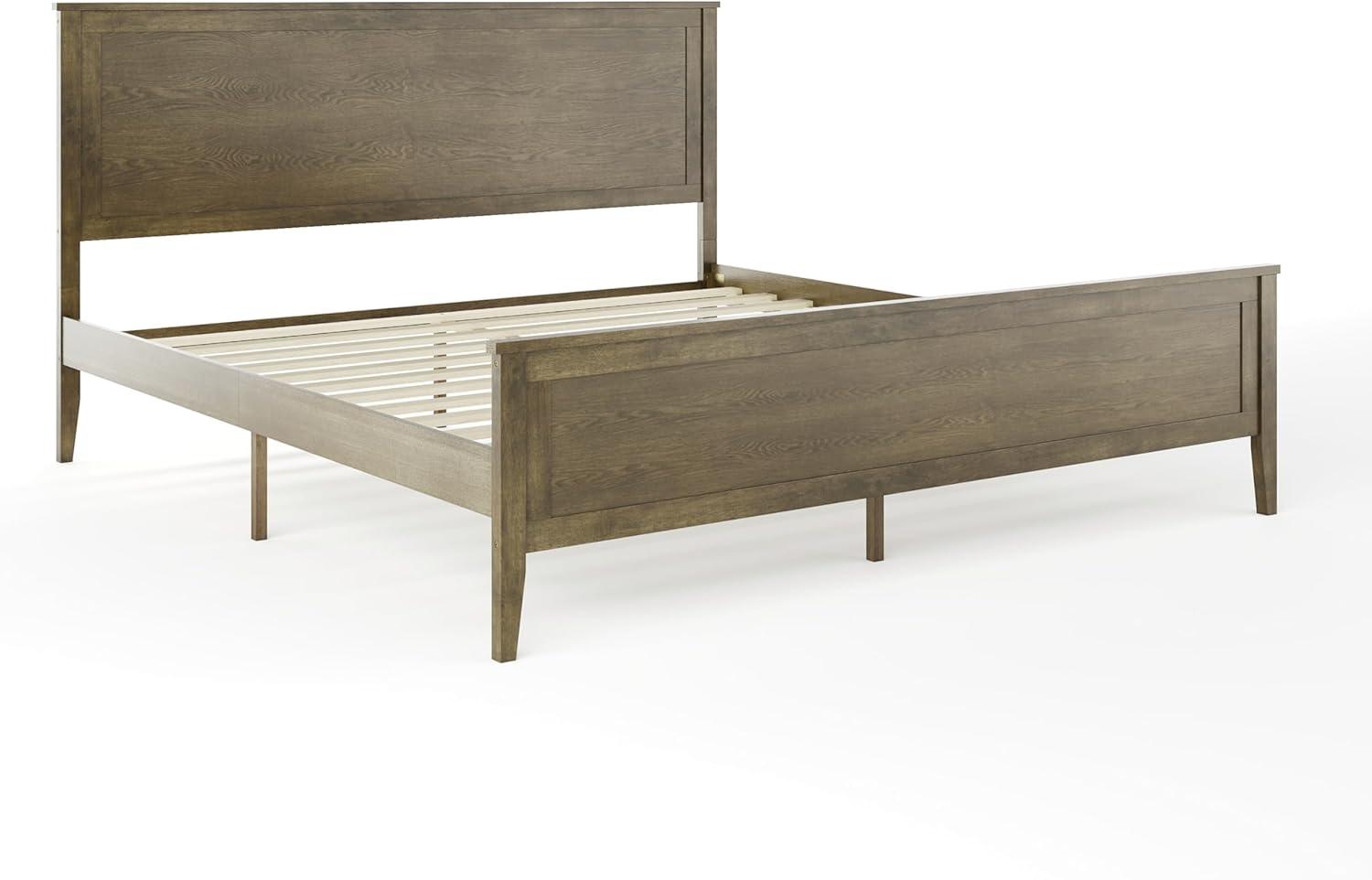 imageMartha Stewart Corbin Solid Wood Platform Bed with Wooden Headboard and Footboard Wood Slat Foundation No Box Spring Needed King Brown GrayBrown Gray
