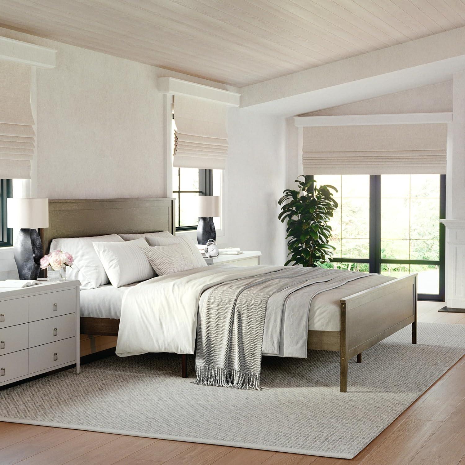 imageMartha Stewart Corbin Solid Wood Platform Bed with Wooden Headboard and Footboard Wood Slat Foundation No Box Spring Needed King Brown GrayBrown Gray