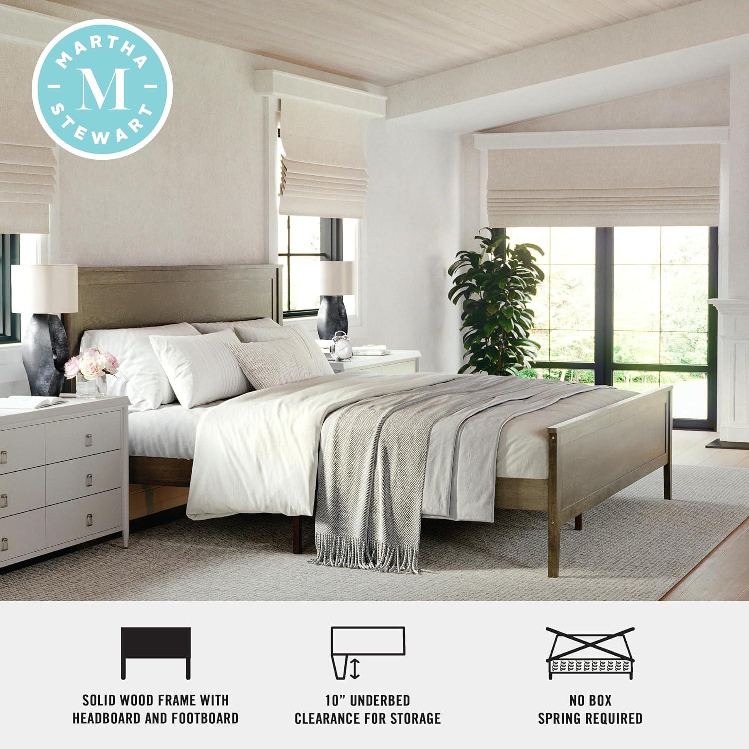 imageMartha Stewart Corbin Solid Wood Platform Bed with Wooden Headboard and Footboard Wood Slat Foundation No Box Spring Needed King Brown GrayBrown Gray