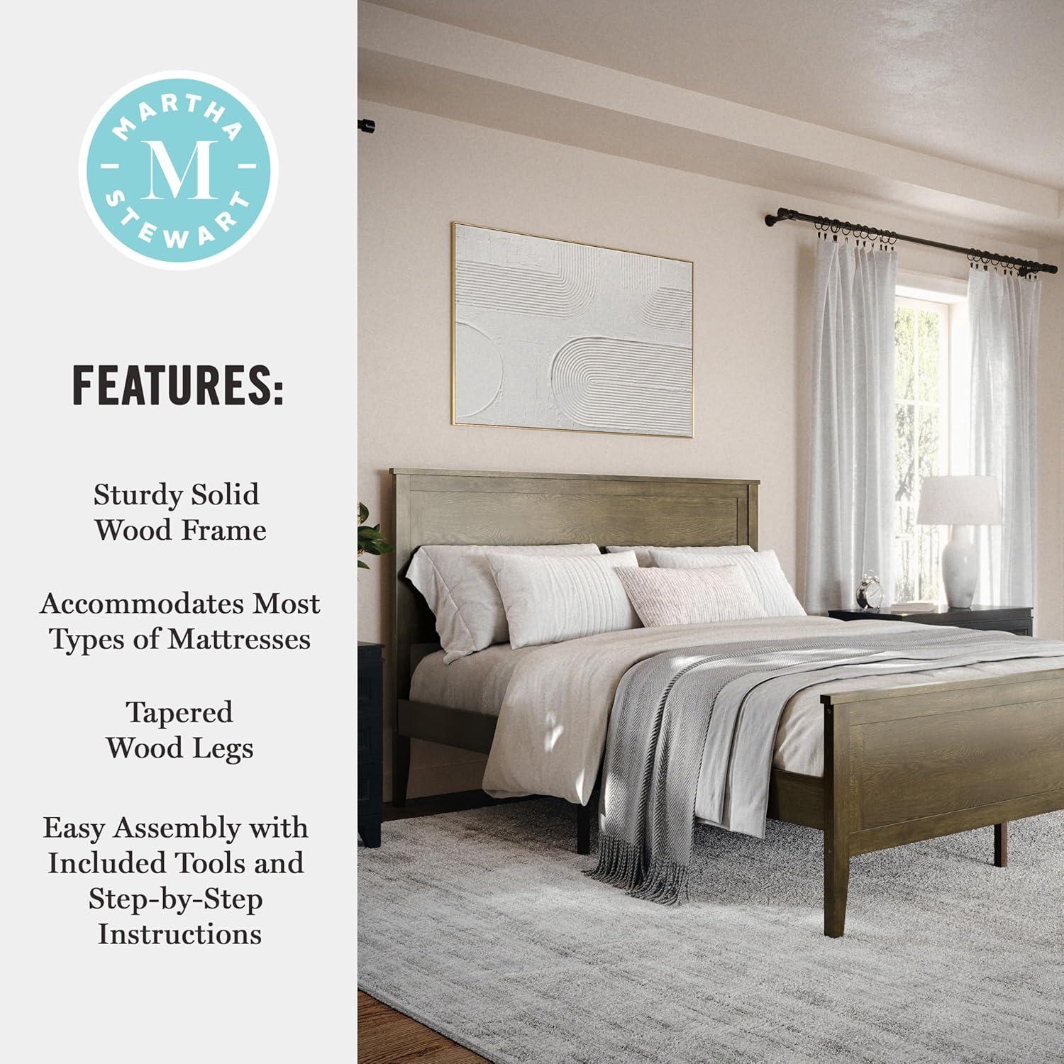 imageMartha Stewart Corbin Solid Wood Platform Bed with Wooden Headboard and Footboard Wood Slat Foundation No Box Spring Needed King Brown GrayBrown Gray