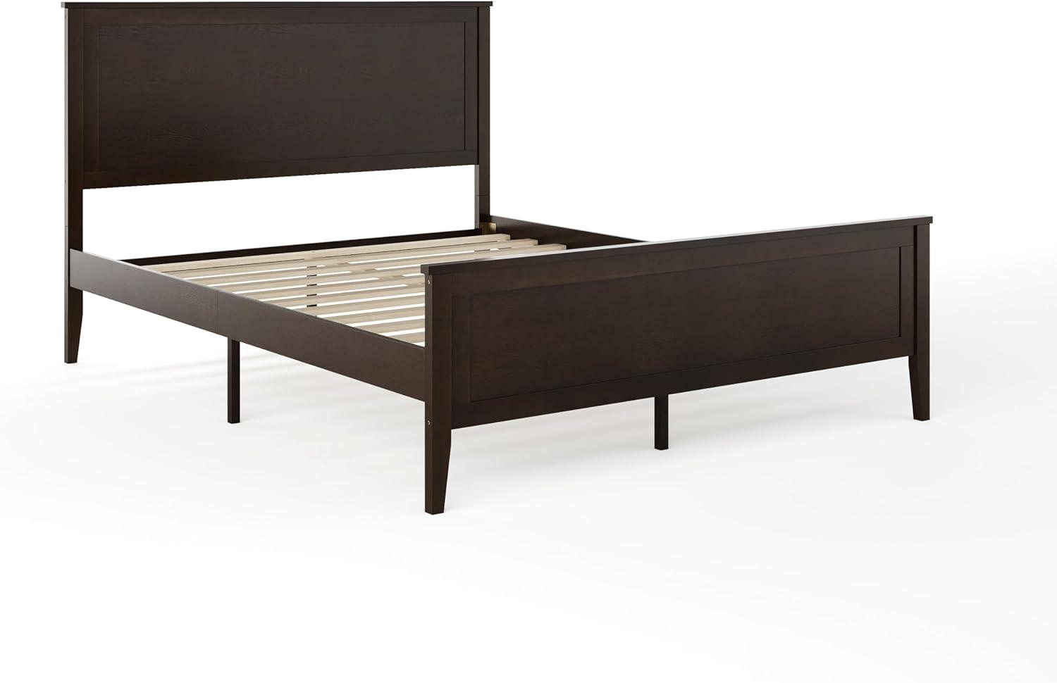 imageMartha Stewart Corbin Solid Wood Platform Bed with Wooden Headboard and Footboard Wood Slat Foundation No Box Spring Needed King Brown GrayDark Brown