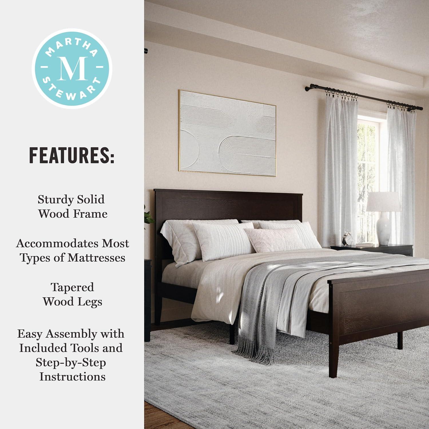 imageMartha Stewart Corbin Solid Wood Platform Bed with Wooden Headboard and Footboard Wood Slat Foundation No Box Spring Needed King Brown GrayDark Brown