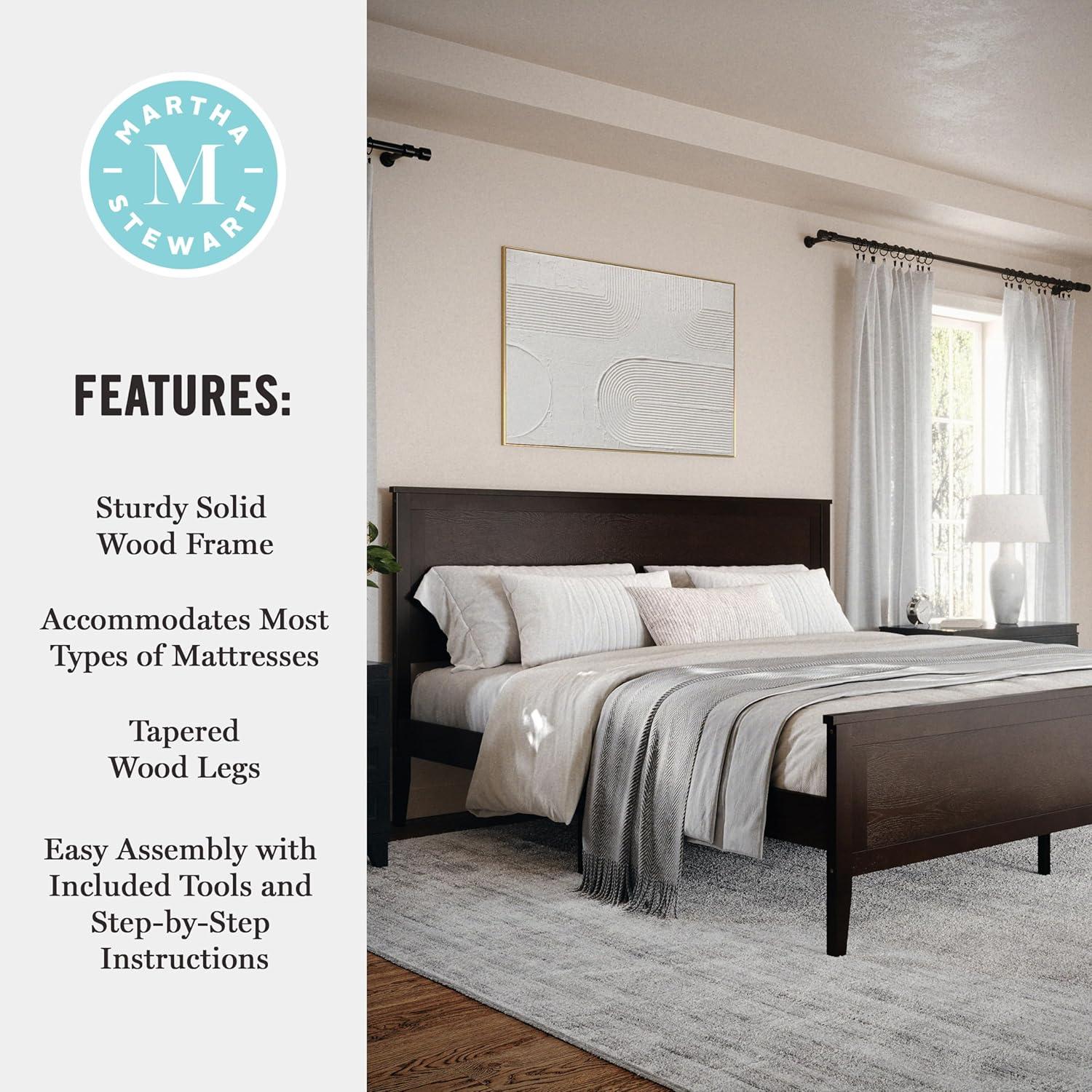 imageMartha Stewart Corbin Solid Wood Platform Bed with Wooden Headboard and Footboard Wood Slat Foundation No Box Spring Needed King Brown GrayDark Brown