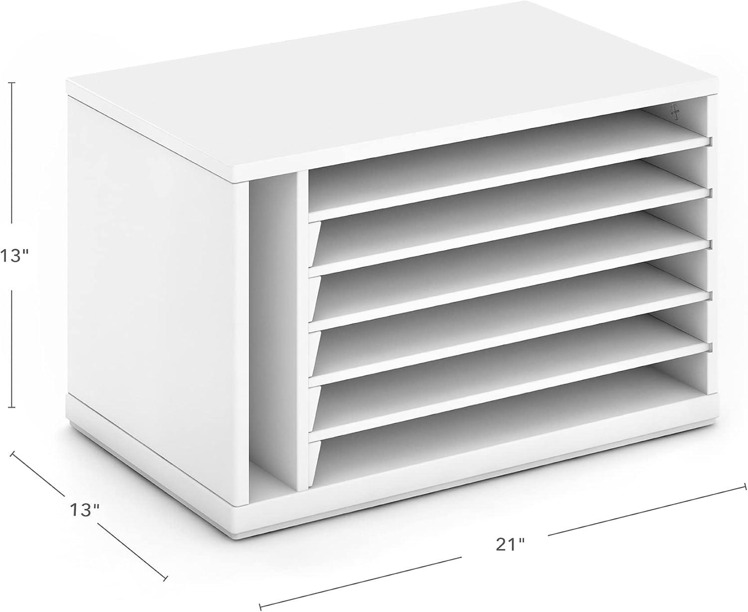 imageMartha Stewart Crafting Kids Paper Organizer Linen White Tabletop Construction Paper Storage with Compartments Wooden 6 Tray Sorter