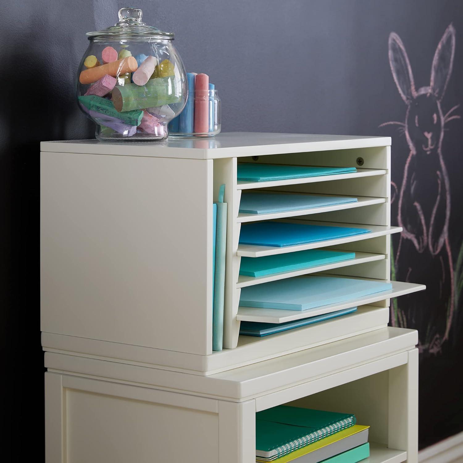 imageMartha Stewart Crafting Kids Paper Organizer Linen White Tabletop Construction Paper Storage with Compartments Wooden 6 Tray Sorter