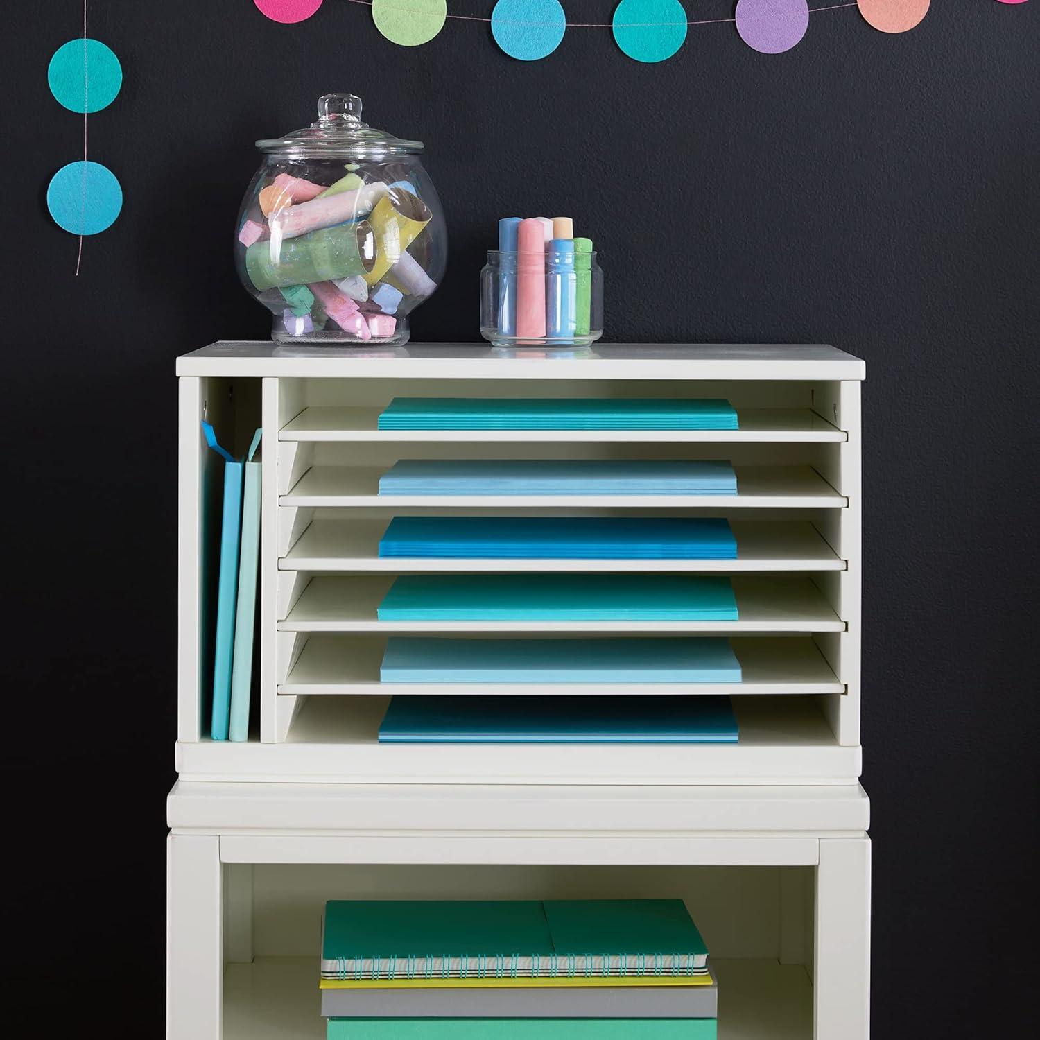 imageMartha Stewart Crafting Kids Paper Organizer Linen White Tabletop Construction Paper Storage with Compartments Wooden 6 Tray Sorter