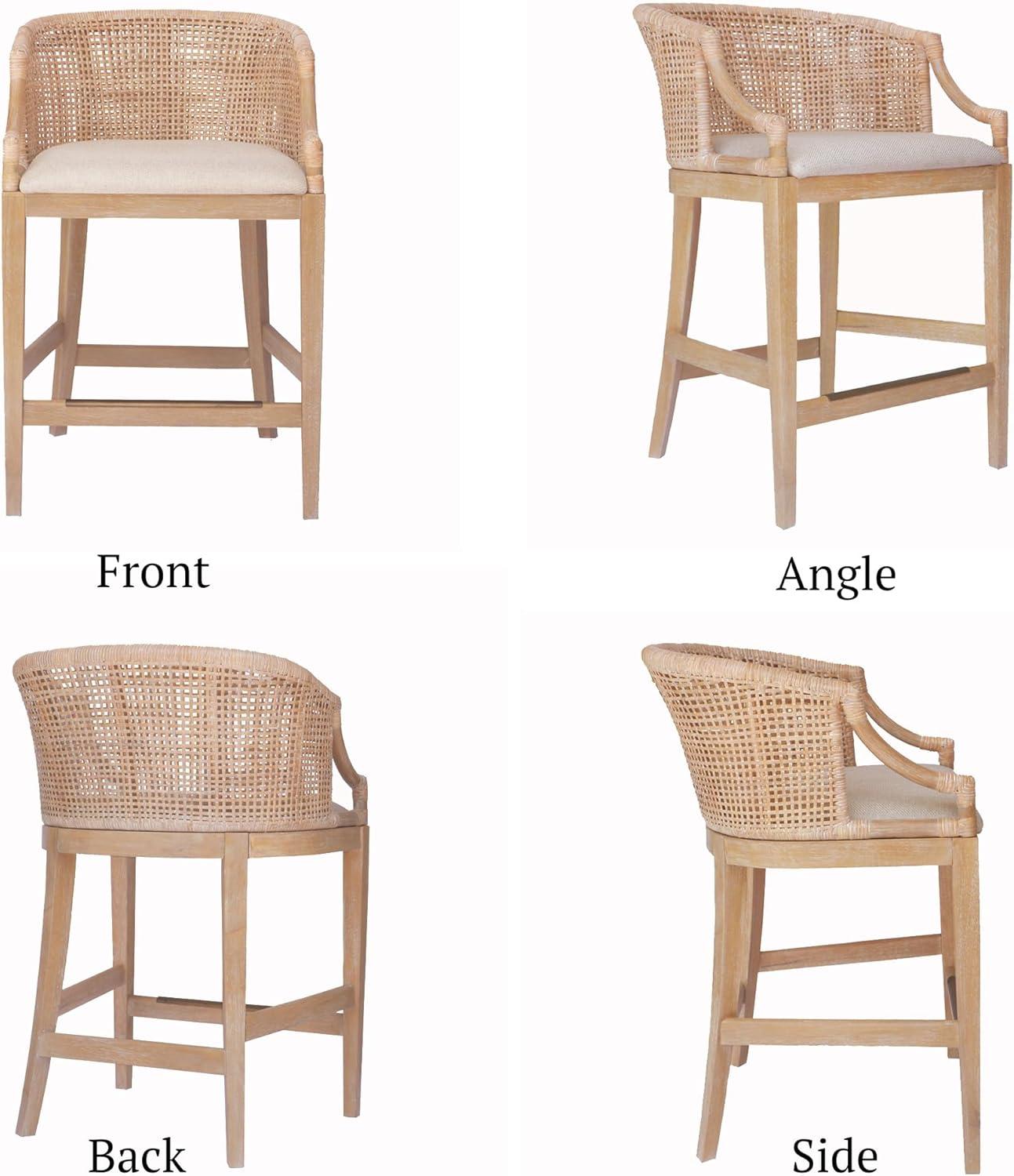 imageMartha Stewart Farmhouse Counter Height Bar Stools Handcrafted Rattan Counter Height Stools Kickplate Footrest for Kitchen Island Upholstered Dining Room Chairs Furniture Home Bar Natural PlayaNatural Whitewash