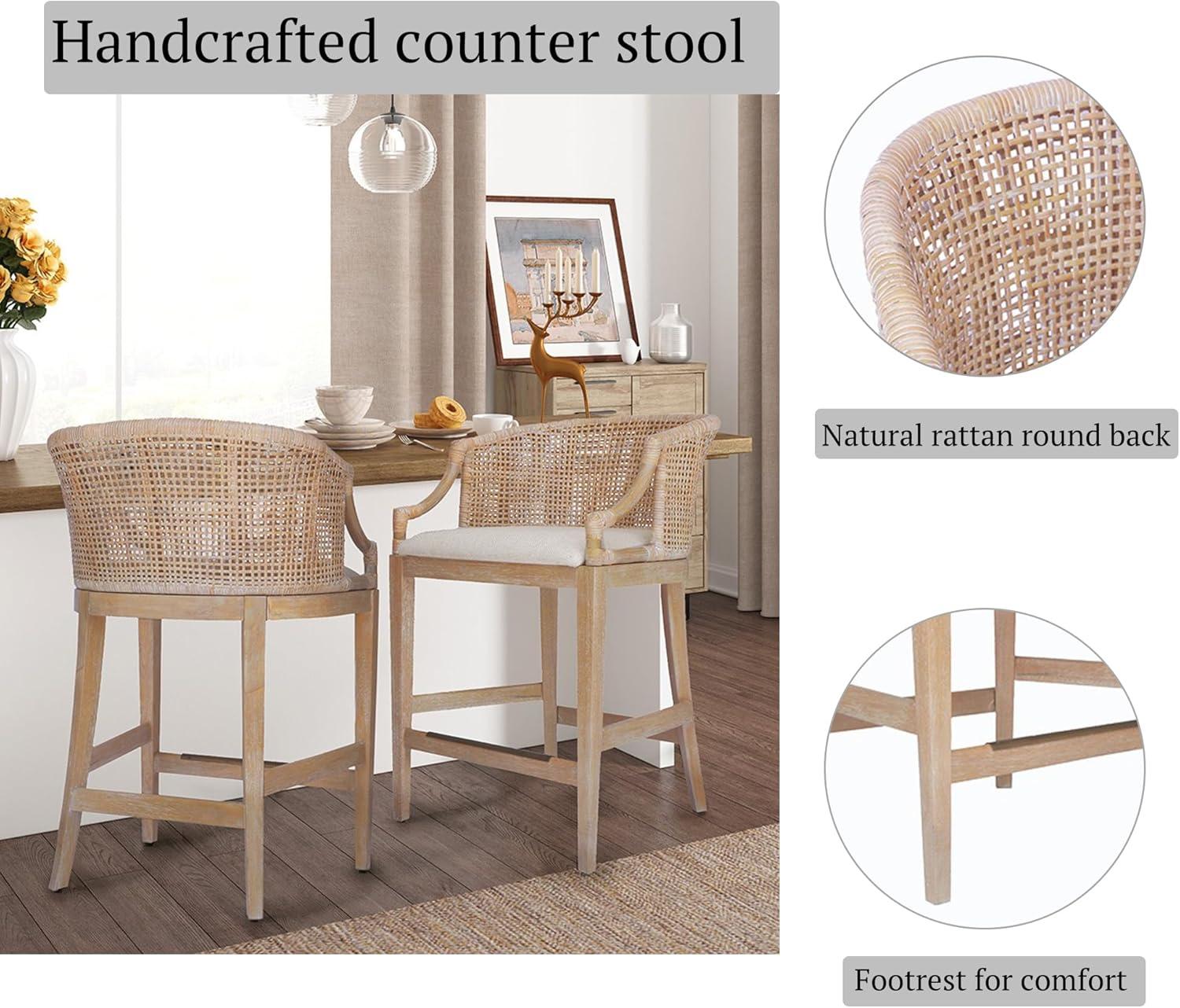 imageMartha Stewart Farmhouse Counter Height Bar Stools Handcrafted Rattan Counter Height Stools Kickplate Footrest for Kitchen Island Upholstered Dining Room Chairs Furniture Home Bar Natural PlayaNatural Whitewash